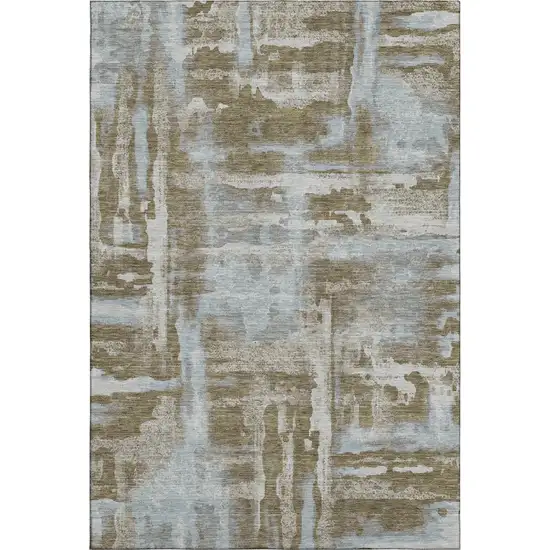 Brown And Beige Abstract Washable Area Rug With UV Protection Photo 1