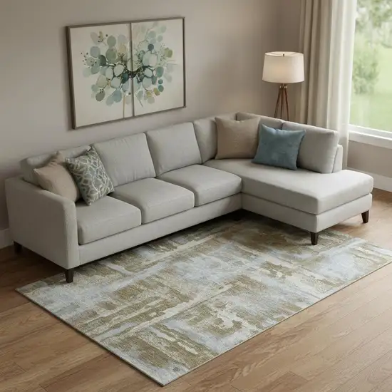 Brown And Beige Abstract Washable Area Rug With UV Protection Photo 2