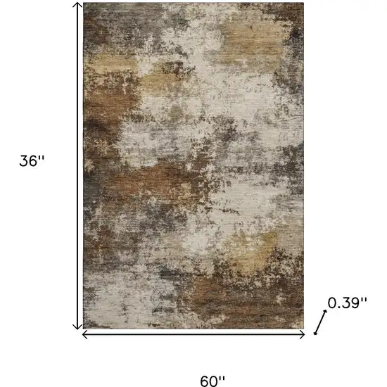 Brown And Beige Abstract Washable Area Rug With UV Protection Photo 9