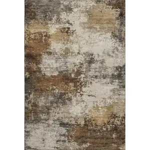 Photo of Brown And Beige Abstract Washable Area Rug With UV Protection