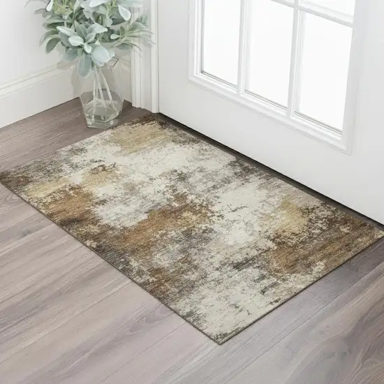 Brown And Beige Abstract Washable Area Rug With UV Protection Photo 2