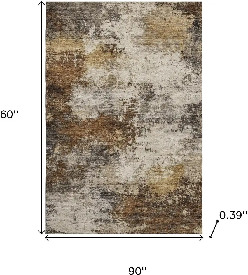 Brown And Beige Abstract Washable Area Rug With UV Protection Photo 9