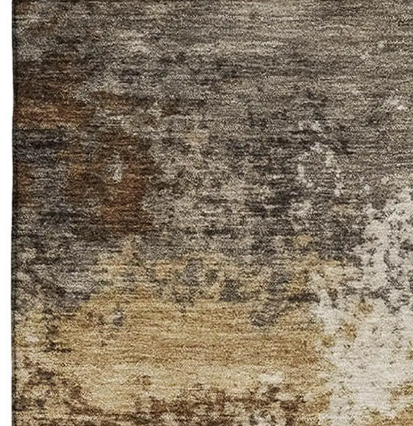 Brown And Beige Abstract Washable Area Rug With UV Protection Photo 4