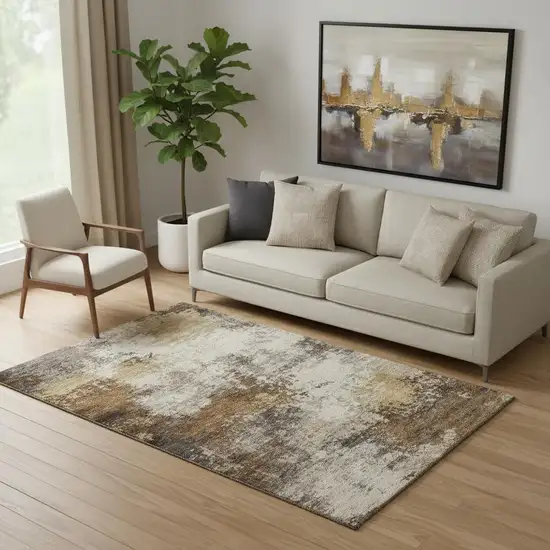Brown And Beige Abstract Washable Area Rug With UV Protection Photo 2
