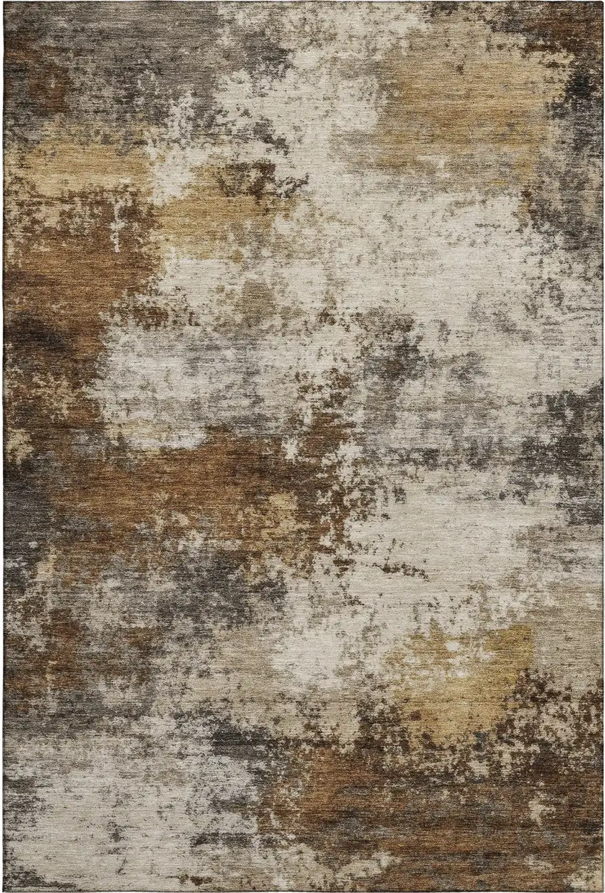 Brown And Beige Abstract Washable Area Rug With UV Protection Photo 1