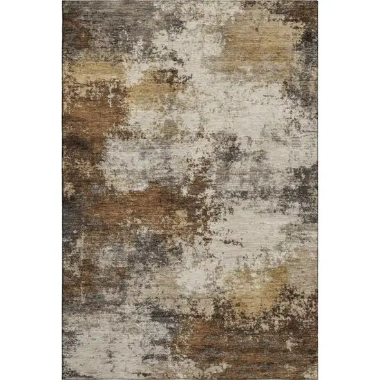 Brown And Beige Abstract Washable Area Rug With UV Protection Photo 1