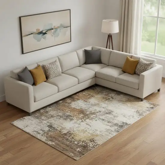 Brown And Beige Abstract Washable Area Rug With UV Protection Photo 2