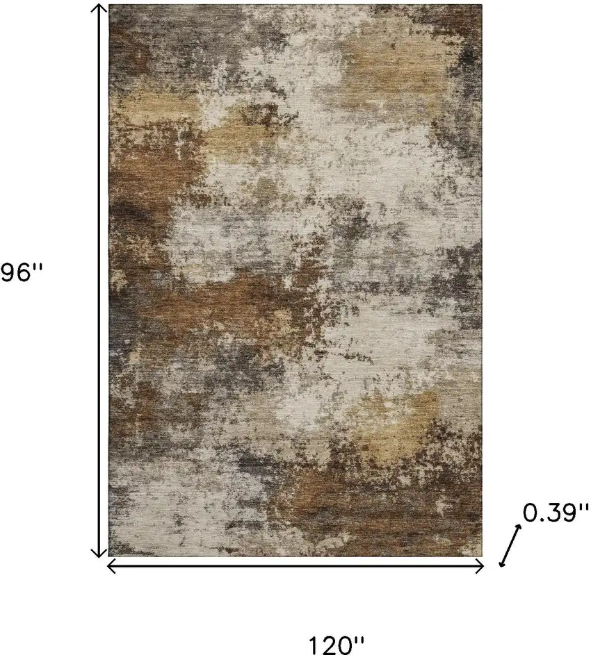 Brown And Beige Abstract Washable Area Rug With UV Protection Photo 9