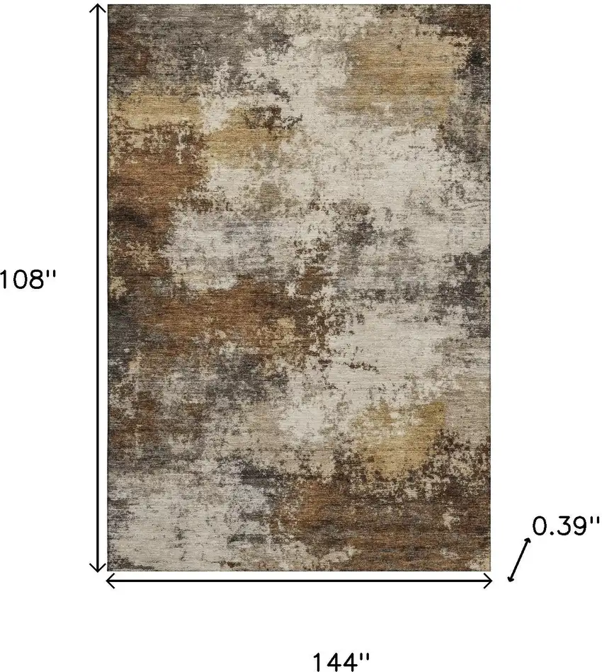 Brown And Beige Abstract Washable Area Rug With UV Protection Photo 9