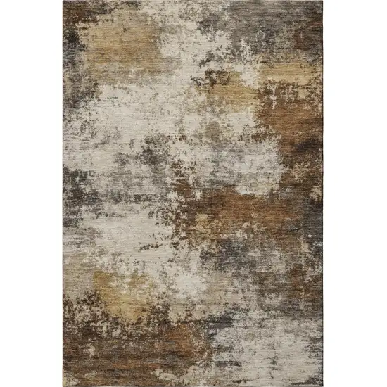 Brown And Beige Abstract Washable Area Rug With UV Protection Photo 4