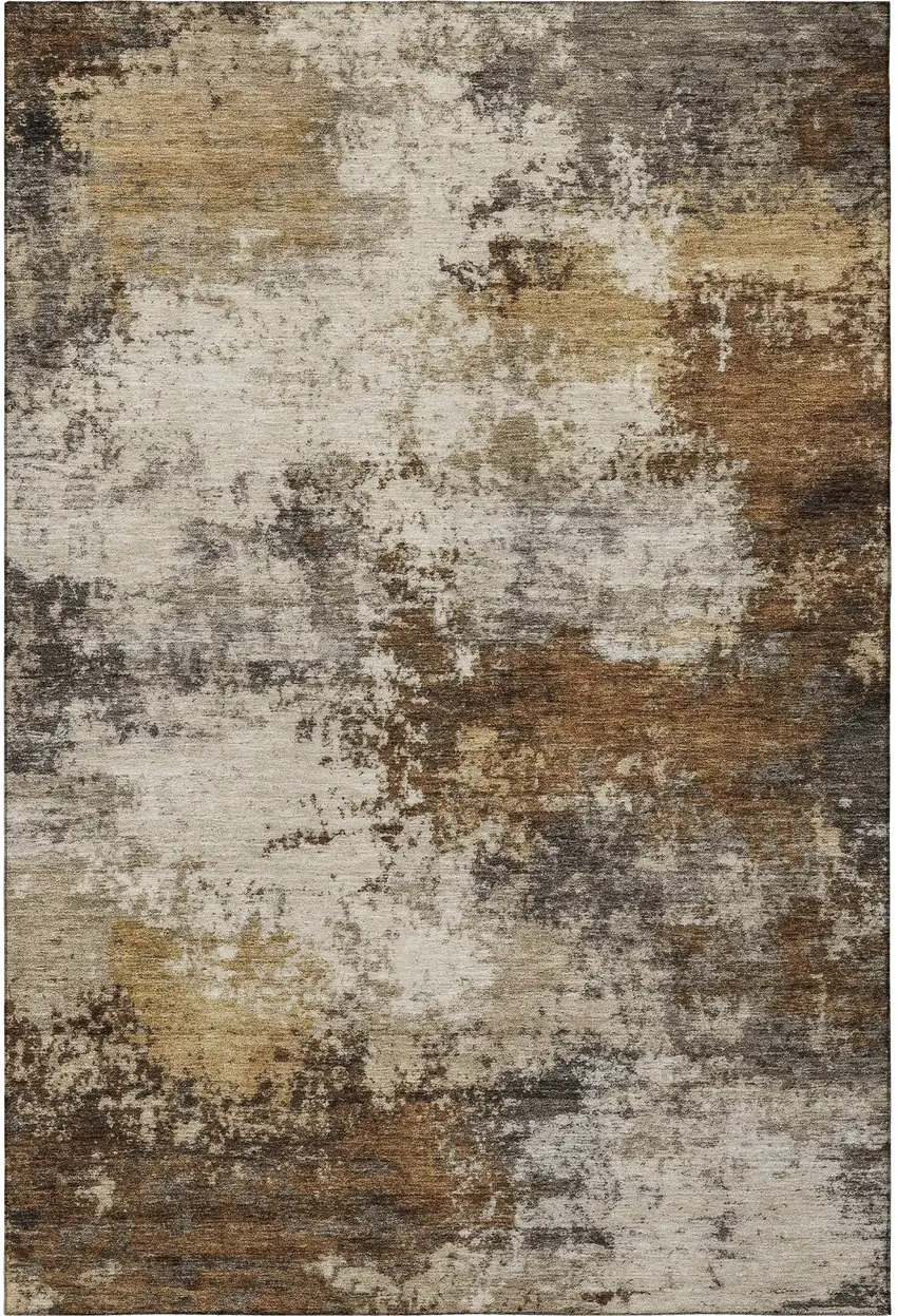 Brown And Beige Abstract Washable Area Rug With UV Protection Photo 4