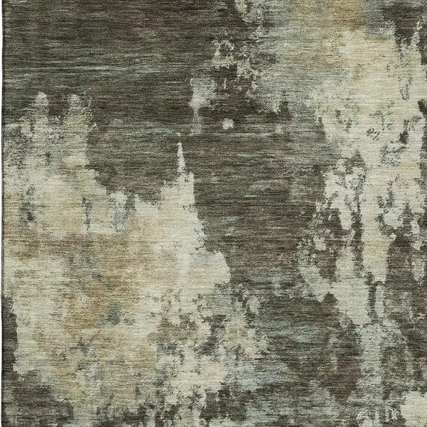Brown And Beige Abstract Washable Area Rug With UV Protection Photo 3