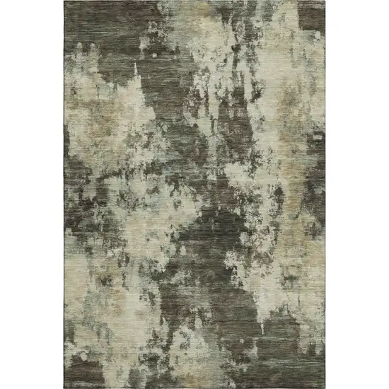 Brown And Beige Abstract Washable Area Rug With UV Protection Photo 1