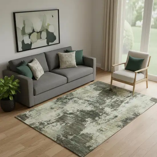 Brown And Beige Abstract Washable Area Rug With UV Protection Photo 2