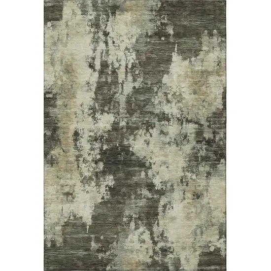Brown And Beige Abstract Washable Area Rug With UV Protection Photo 4
