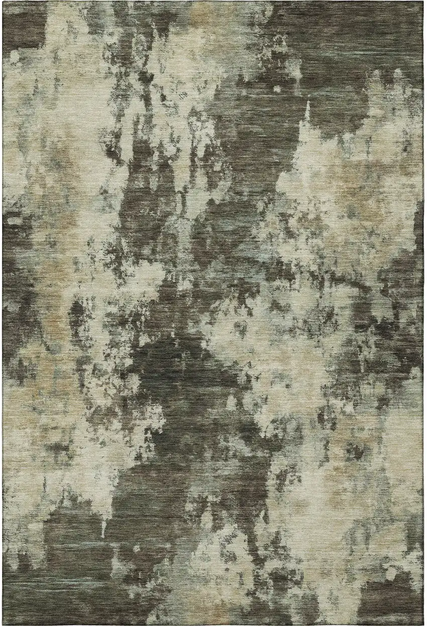 Brown And Beige Abstract Washable Area Rug With UV Protection Photo 4
