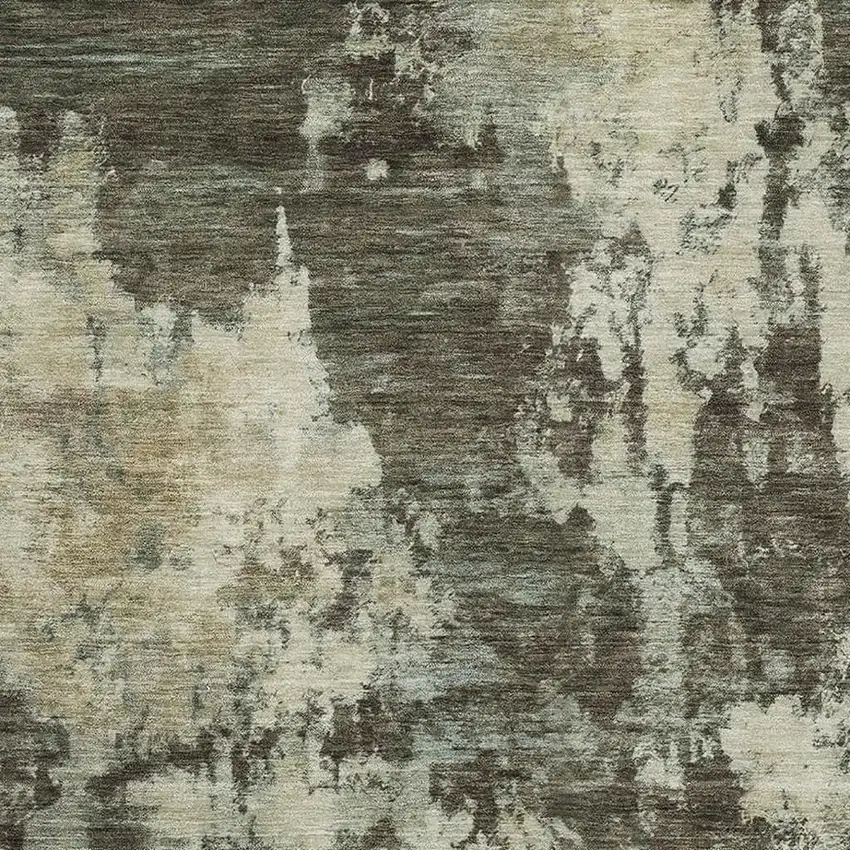 Brown And Beige Abstract Washable Area Rug With UV Protection Photo 3
