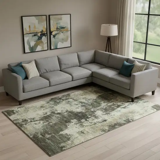 Brown And Beige Abstract Washable Area Rug With UV Protection Photo 2