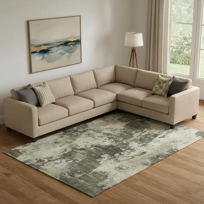 Brown And Beige Abstract Washable Area Rug With UV Protection Photo 2
