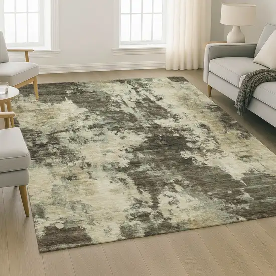 Brown And Beige Abstract Washable Area Rug With UV Protection Photo 6