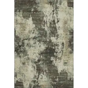 Photo of Brown And Beige Abstract Washable Area Rug With UV Protection