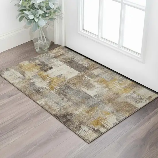Brown And Beige Abstract Washable Area Rug With UV Protection Photo 2