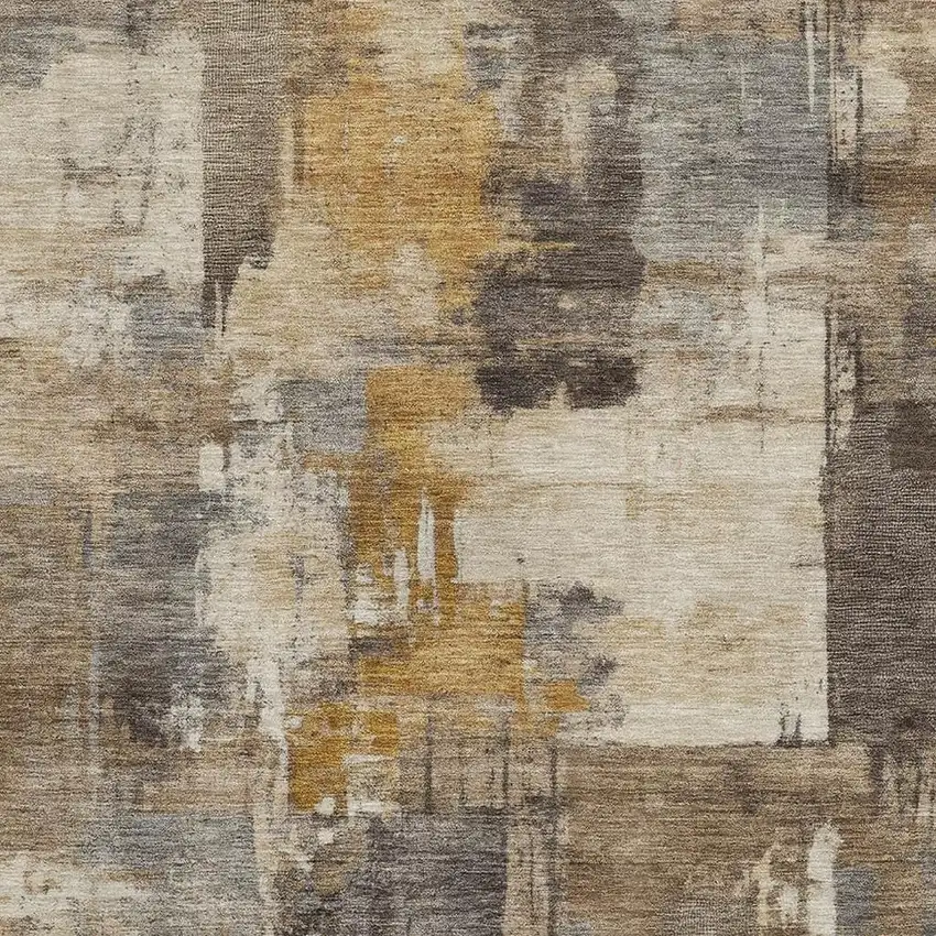Brown And Beige Abstract Washable Area Rug With UV Protection Photo 3