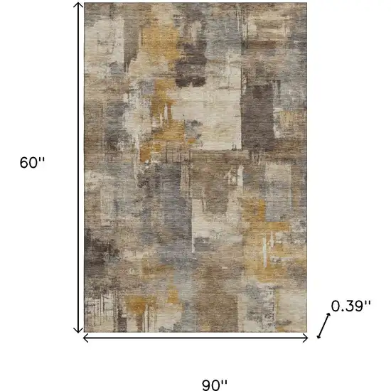 Brown And Beige Abstract Washable Area Rug With UV Protection Photo 9