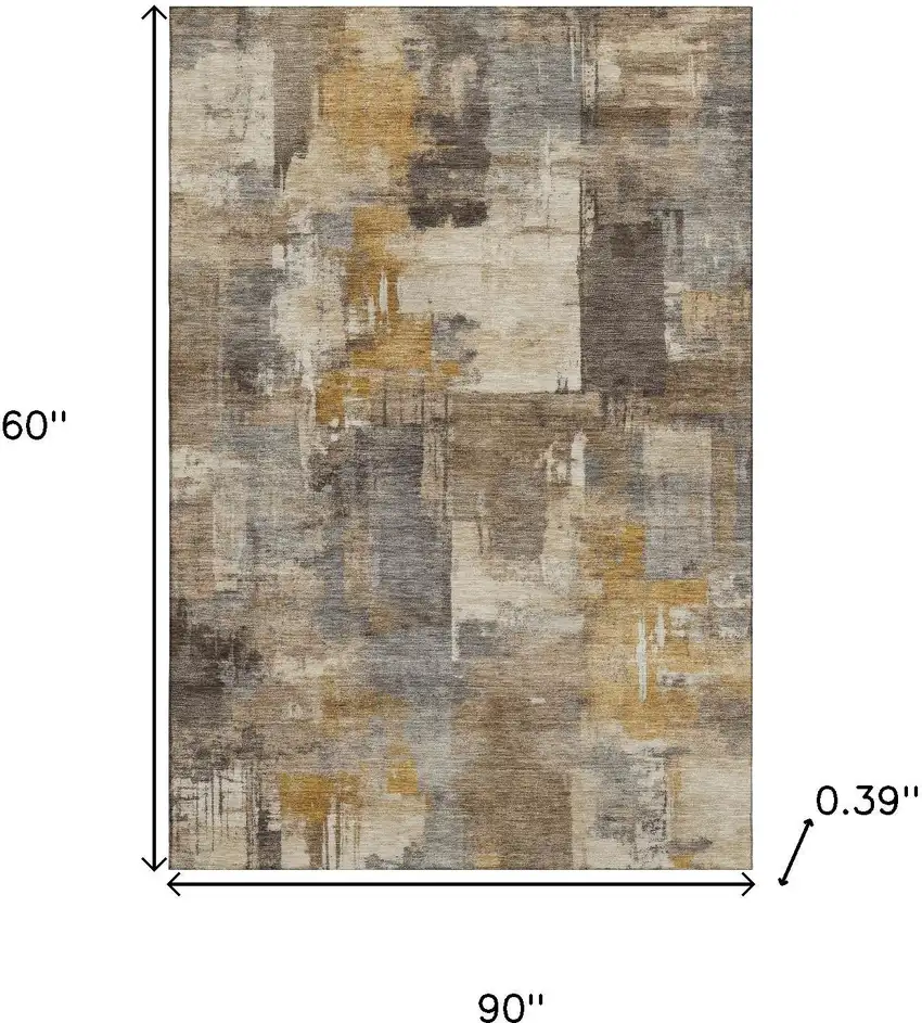 Brown And Beige Abstract Washable Area Rug With UV Protection Photo 9