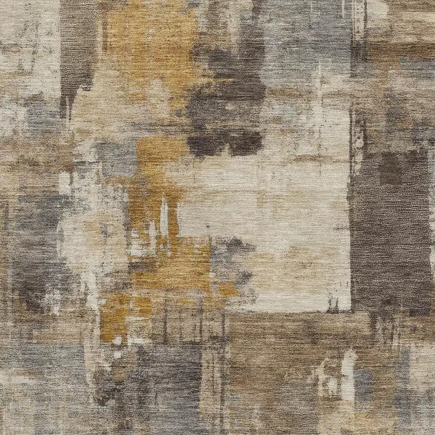 Brown And Beige Abstract Washable Area Rug With UV Protection Photo 3