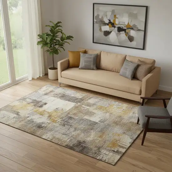 Brown And Beige Abstract Washable Area Rug With UV Protection Photo 2