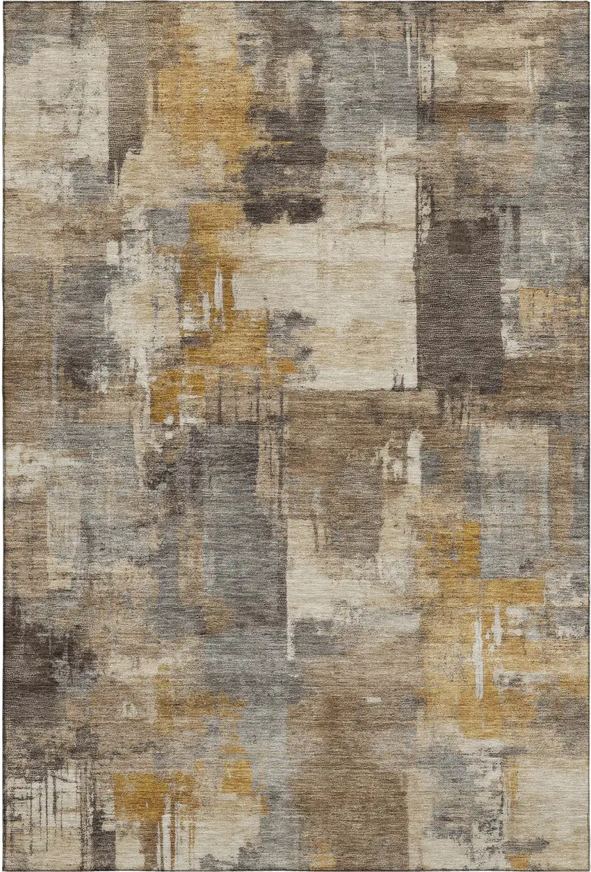 Brown And Beige Abstract Washable Area Rug With UV Protection Photo 1