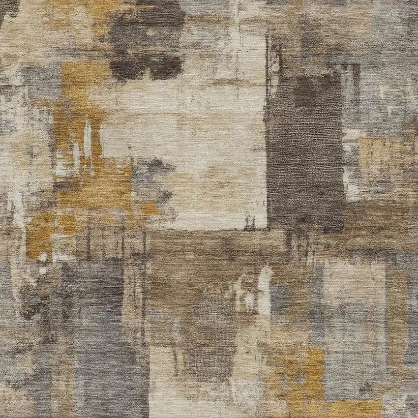 Brown And Beige Abstract Washable Area Rug With UV Protection Photo 3