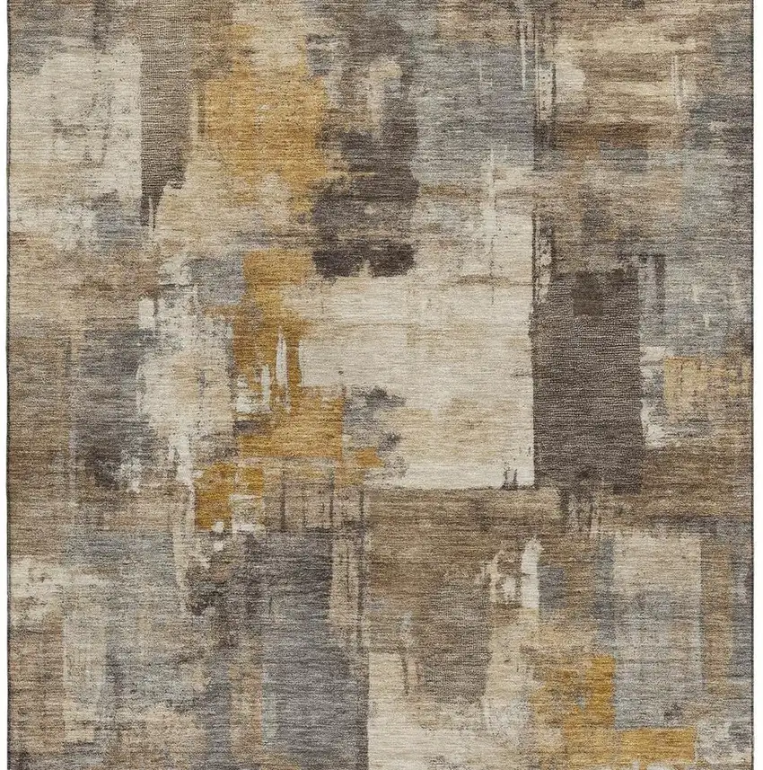 Brown And Beige Abstract Washable Area Rug With UV Protection Photo 4