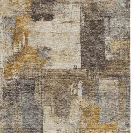 Brown And Beige Abstract Washable Area Rug With UV Protection Photo 3