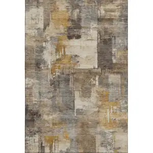 Photo of Brown And Beige Abstract Washable Area Rug With UV Protection