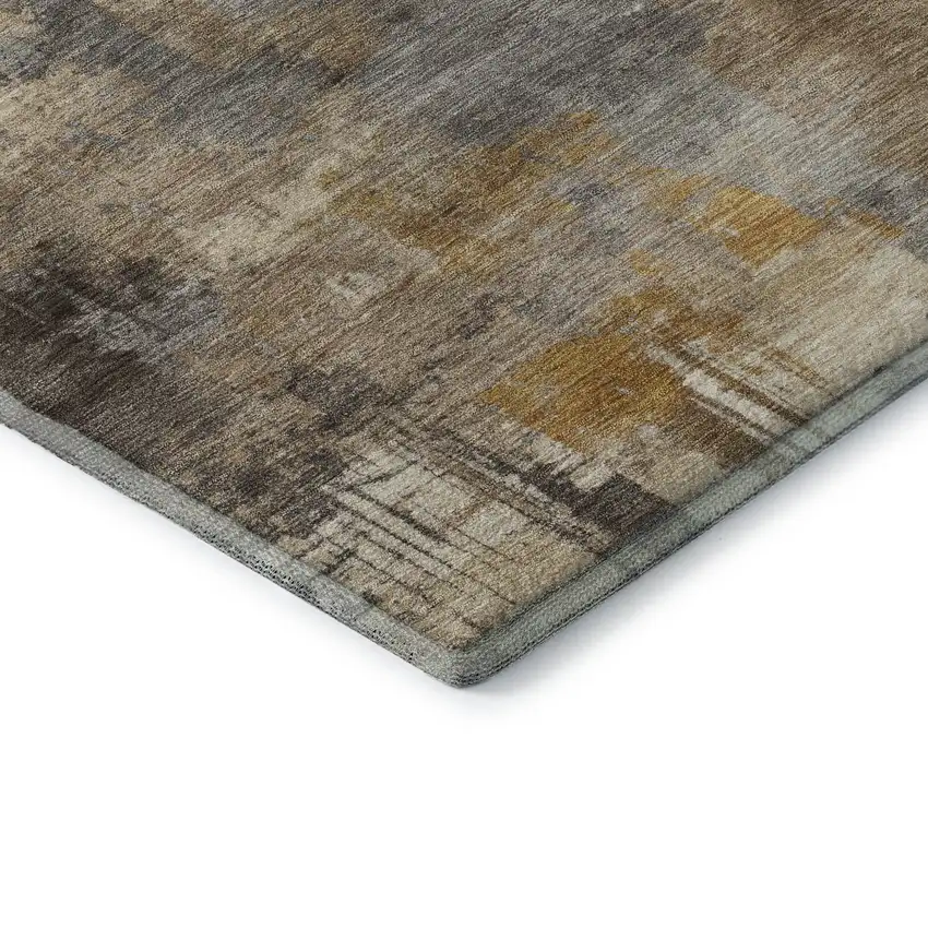 Brown And Beige Abstract Washable Area Rug With UV Protection Photo 7