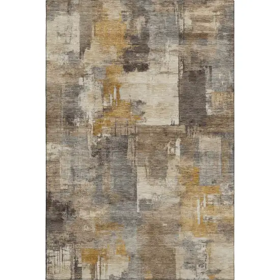 Brown And Beige Abstract Washable Area Rug With UV Protection Photo 1