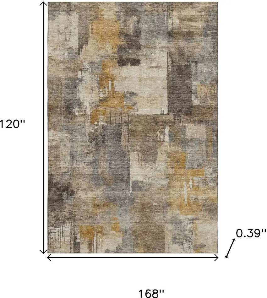 Brown And Beige Abstract Washable Area Rug With UV Protection Photo 9