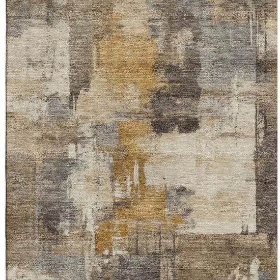 Brown And Beige Abstract Washable Area Rug With UV Protection Photo 3