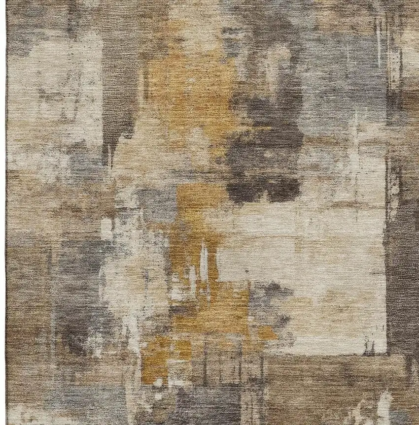 Brown And Beige Abstract Washable Area Rug With UV Protection Photo 3