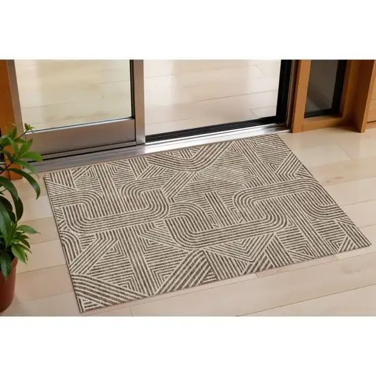 Brown And Beige Abstract Washable Indoor Outdoor Area Rug Photo 1