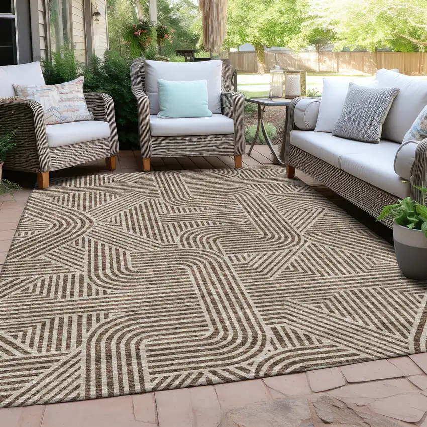 Brown And Beige Abstract Washable Indoor Outdoor Area Rug Photo 8