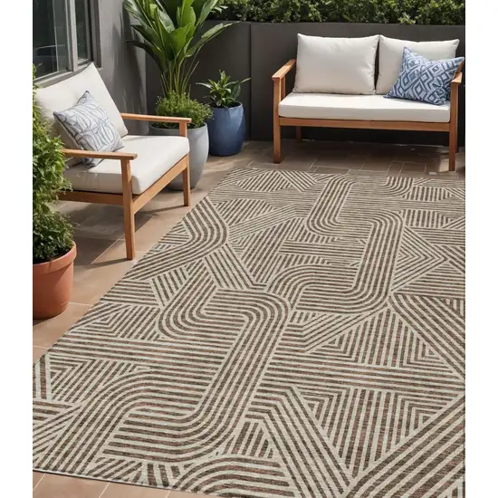 Brown And Beige Abstract Washable Indoor Outdoor Area Rug Photo 1