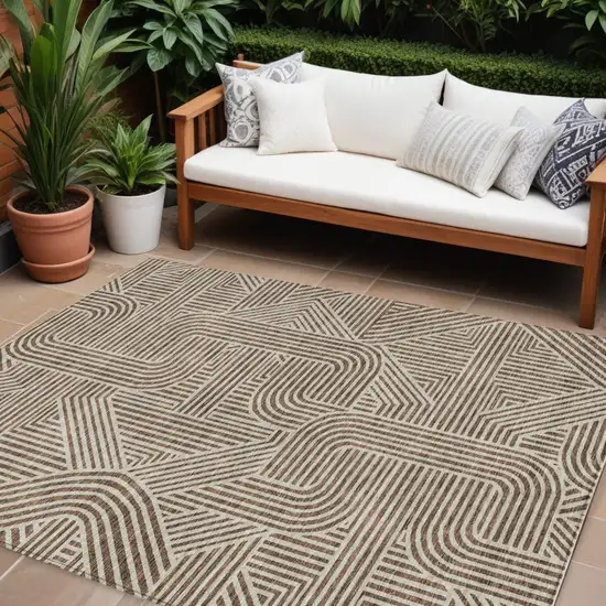 Brown And Beige Abstract Washable Indoor Outdoor Area Rug Photo 1
