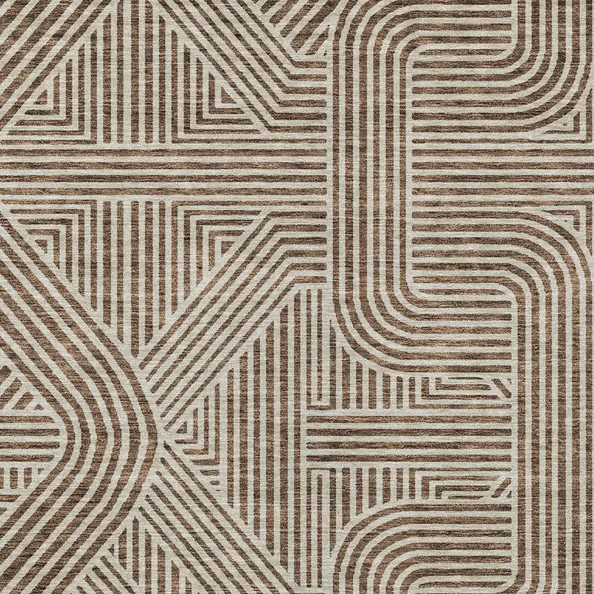 Brown And Beige Abstract Washable Indoor Outdoor Area Rug Photo 6