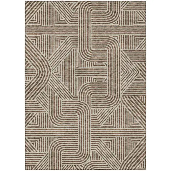 Brown And Beige Abstract Washable Indoor Outdoor Area Rug Photo 2