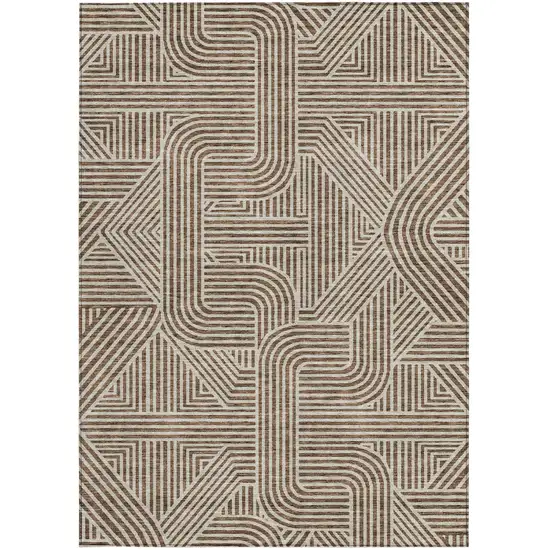 Brown And Beige Abstract Washable Indoor Outdoor Area Rug Photo 6
