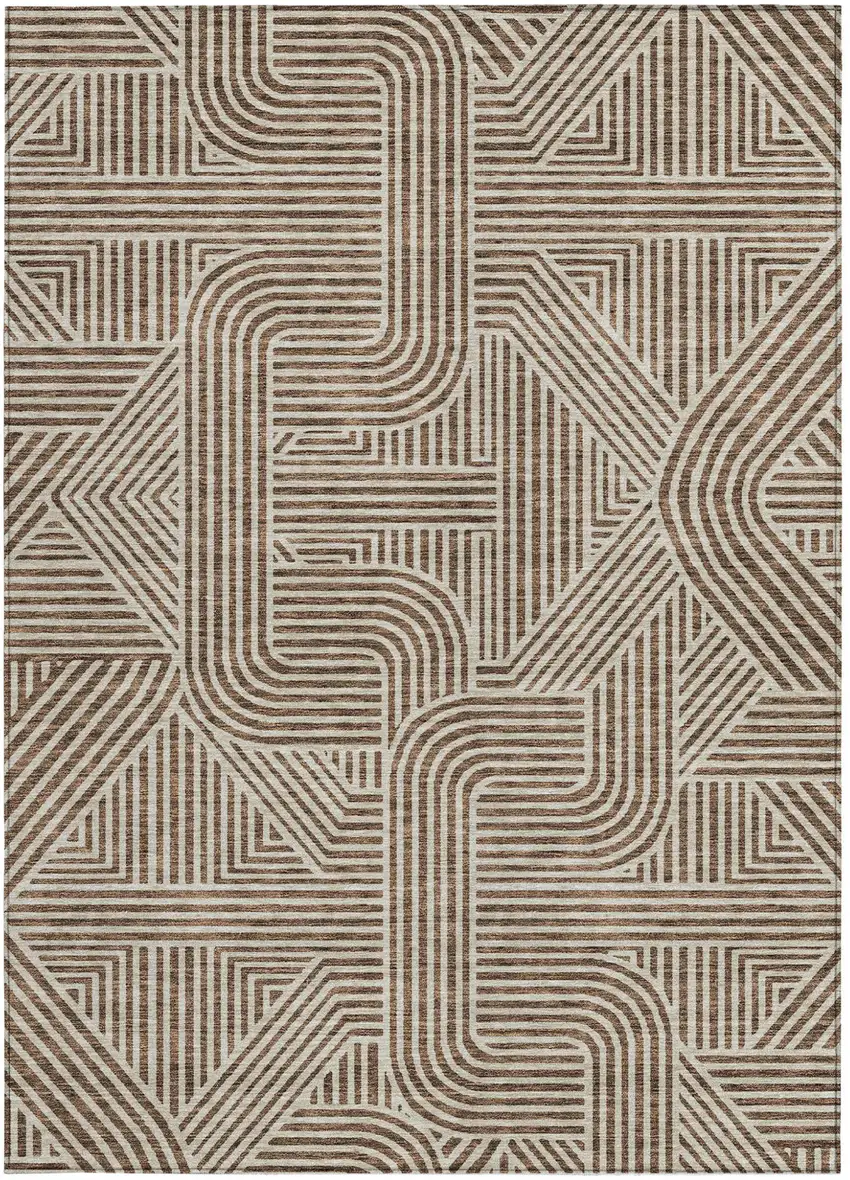 Brown And Beige Abstract Washable Indoor Outdoor Area Rug Photo 6