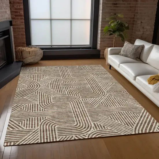 Brown And Beige Abstract Washable Indoor Outdoor Area Rug Photo 9